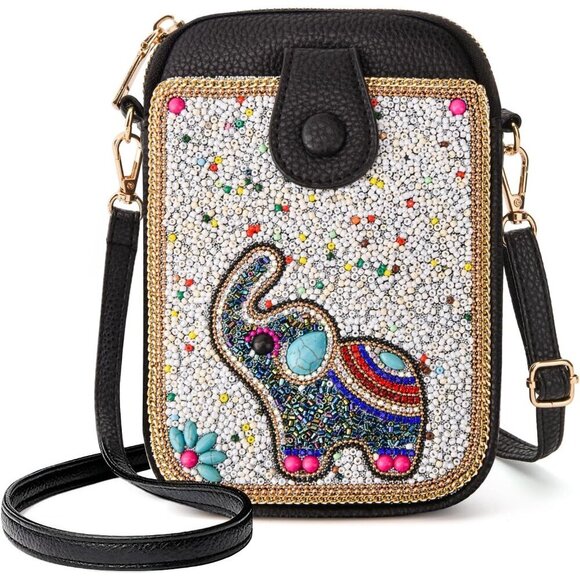Amazon.com: Small Beaded Crossbody Bag for Women, Boho Cell  Women\'s Beaded Crossbody Bag Small Cell Phone Wallet Handmade Colorful